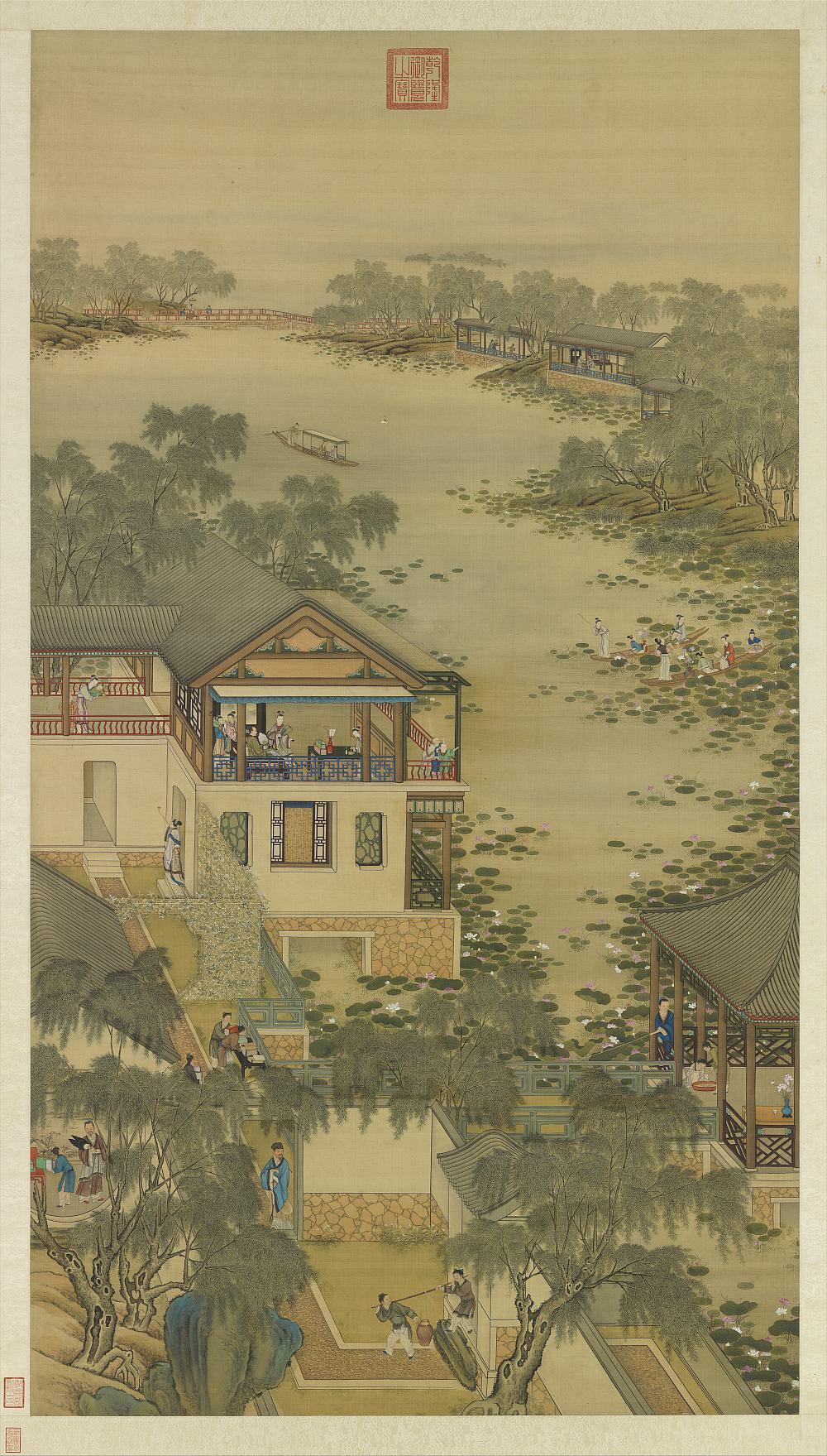 清画院画十二月月令图轴.六月.绢本设色.3988x7014像素.台北故宫博物院藏